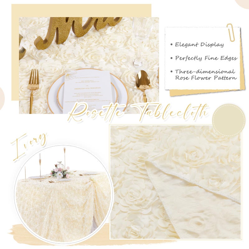 Fanqisi Rosette Tablecloth 50x102 Inches Satin Raised Rosettes Ivory Rectangle 3D Floral Tablecloth for Baby Shower Wedding Party Event Decoration - Image 3